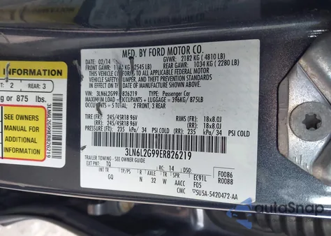 2014 Lincoln Mkz z USA, uszkodzony, nr VIN 3LN6L2G99ER826219